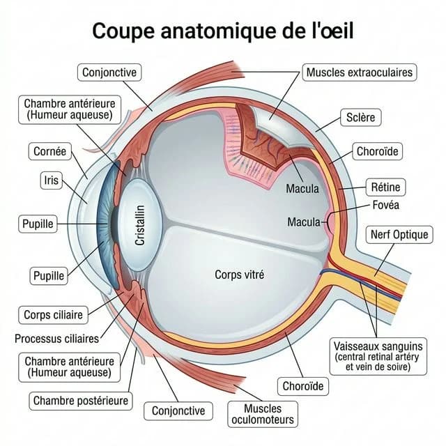 Anatomie de l'oeil normal de profil